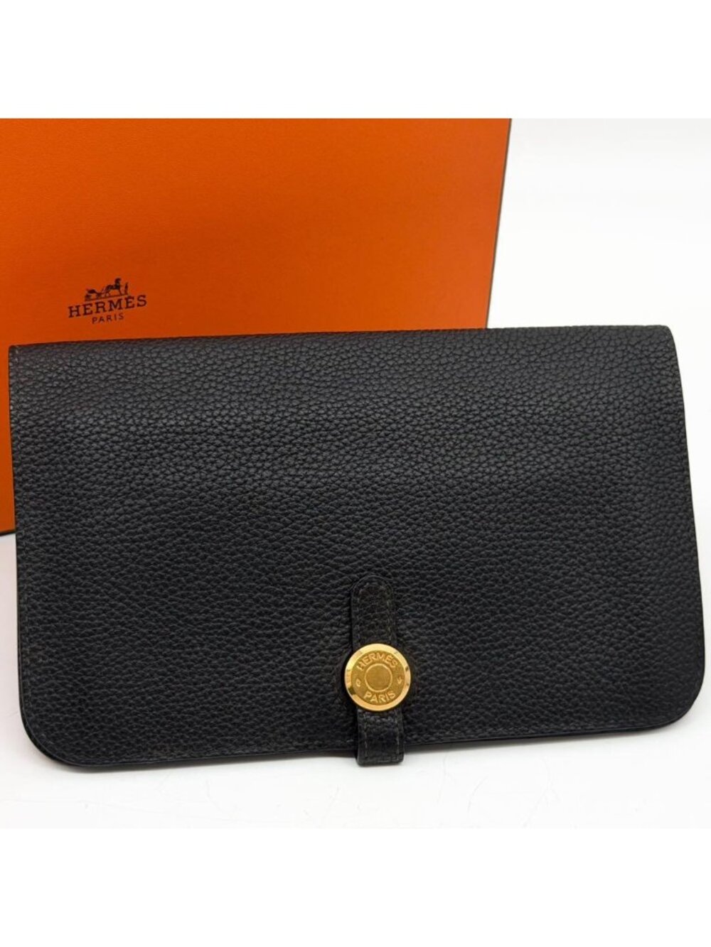 Hermes Dogon GM Duo Taurillon Clemence Gold Togo Wallet